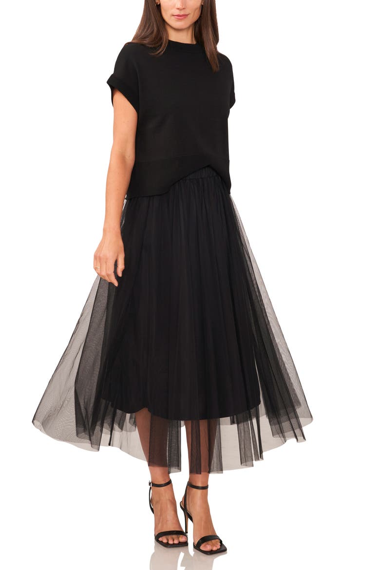 Pleated Mesh Midi Skirt, Alternate, color, RICH BLACK