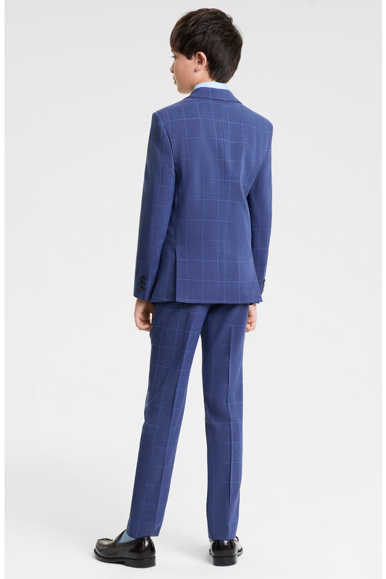 Kids' Blue Windowpane Stretch Suit, Alternate, color, BLUE