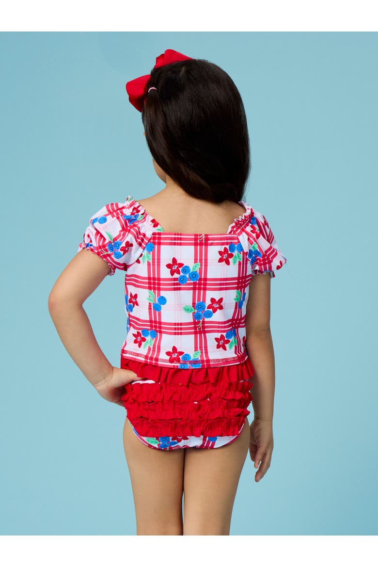 UPF50+ Puff Sleeve Ruffle Tankini 2-Piece Swimsuit, Alternate, color, Red, White, & Blueberry