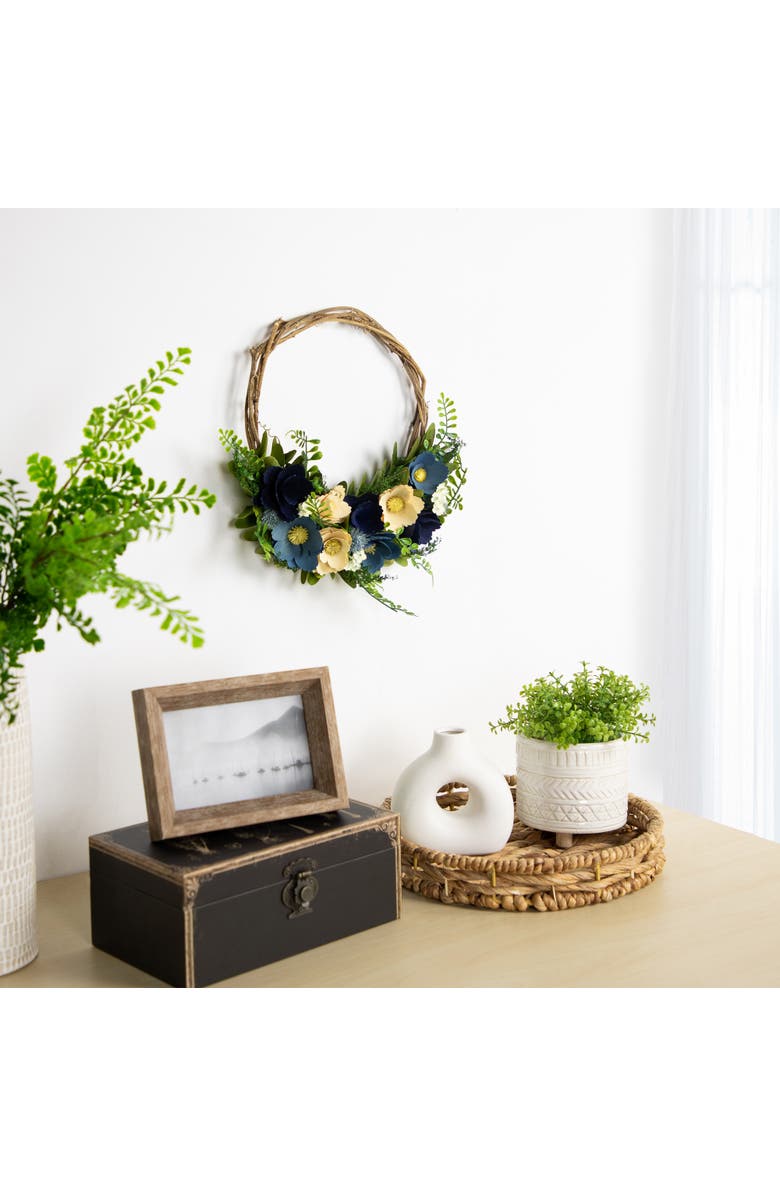Northlight 12" Blue and Tan Poppy Floral Wooden Spring Basket Wreath, Alternate, color, 