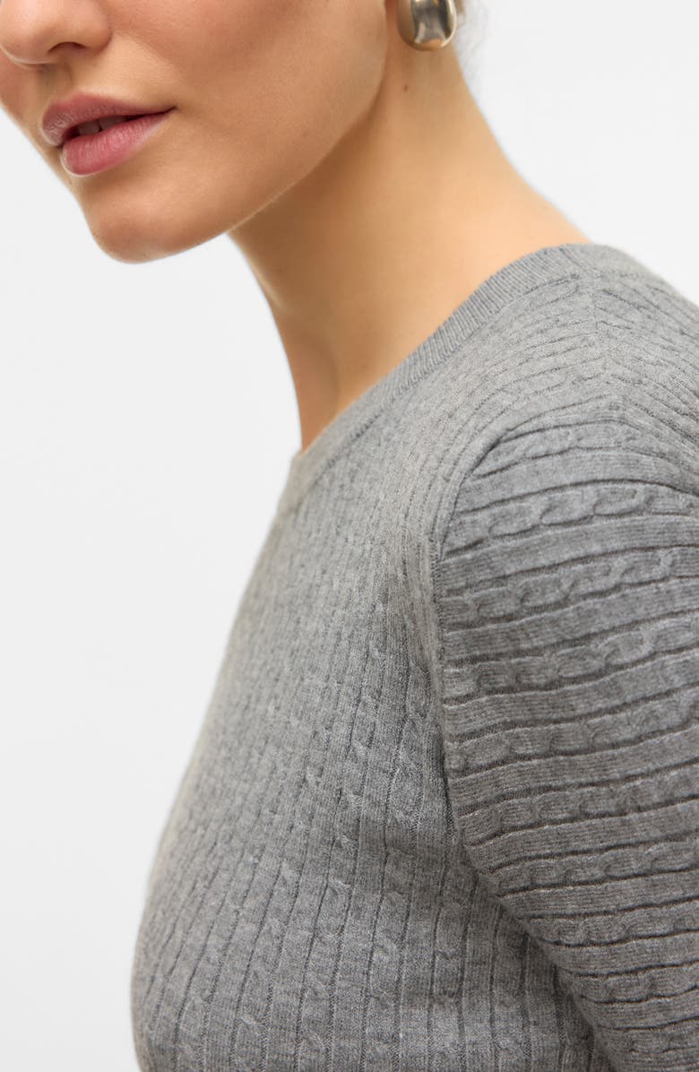 VERO MODA Mirla Short Sleeve Cable Knit Sweater, Alternate, color, Medium Grey Melange