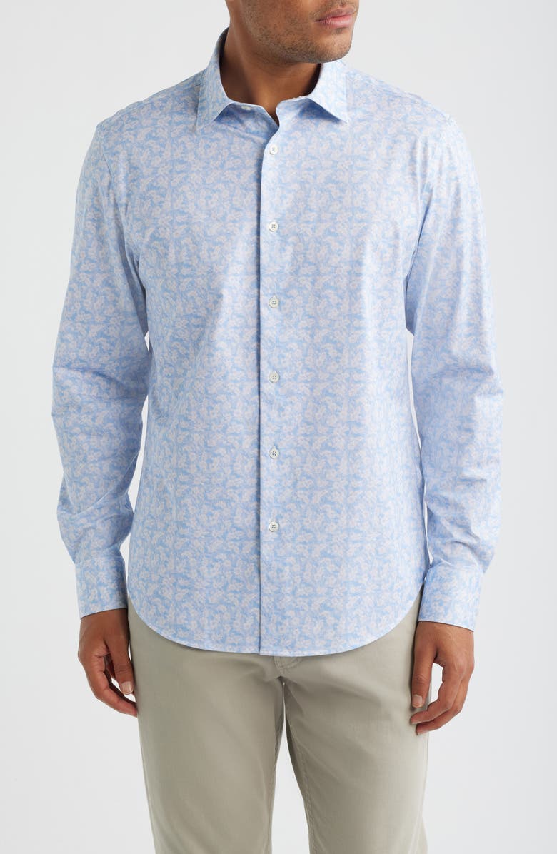 Bugatchi James OoohCotton<sup>®</sup> Floral Print Button-Up Shirt, Main, color, Lavender