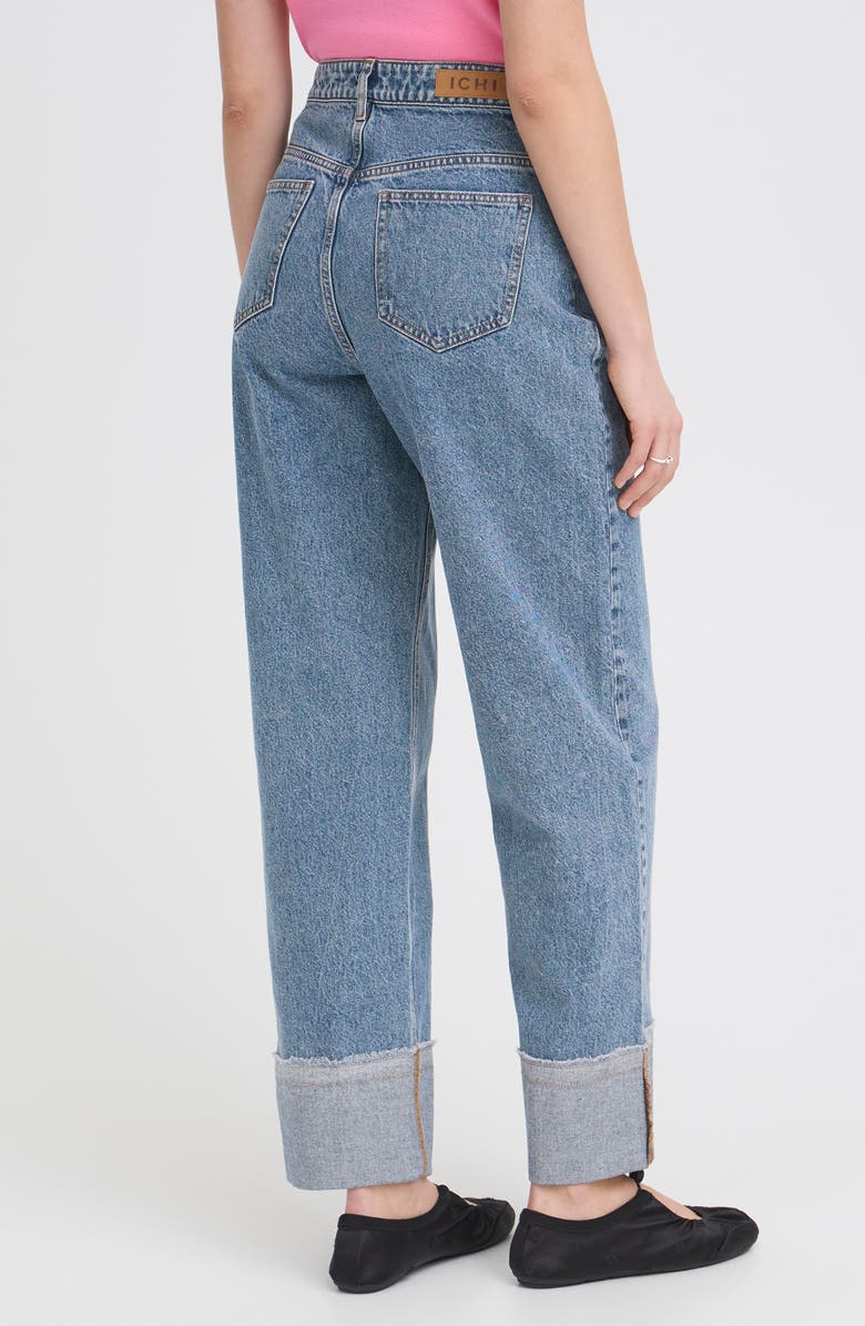 ICHI Foldover Cuff Wide Leg Jeans, Alternate, color, Washed Med Blue