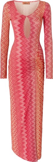 ワンピース MISSONI SS25 Cover up dress (MS25SQ1LBR012S SM9QN) Long one-shoulder cover-up dress in zig zag lamé viscose