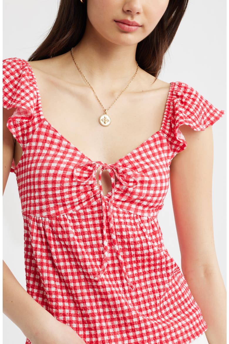 Flutter Sleeve Top, Alternate, color, RED- WHITE ROBIN GINGHAM