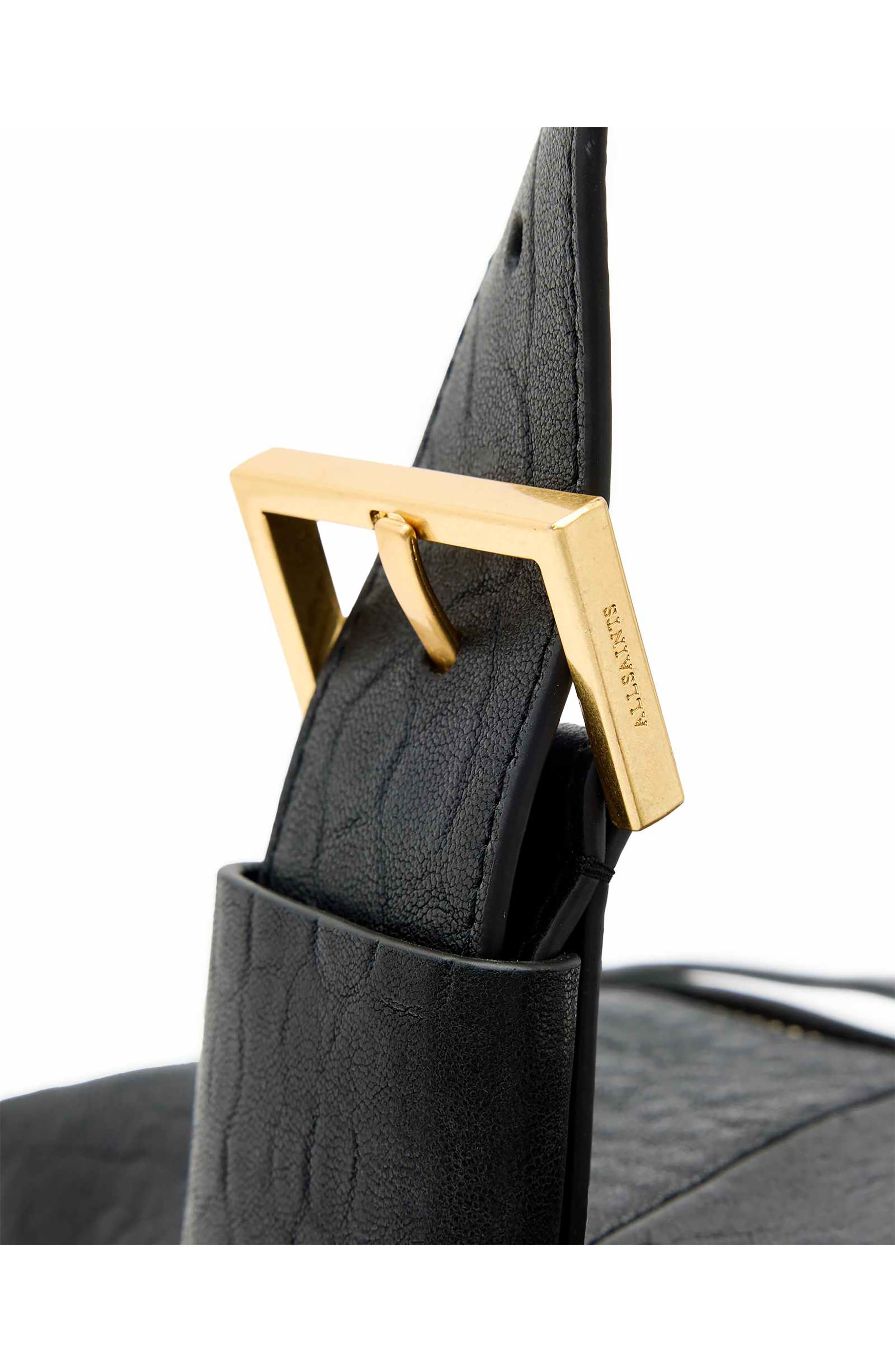 AllSaints Ares Grain Leather Shoulder Bag, Alternate, color, Black