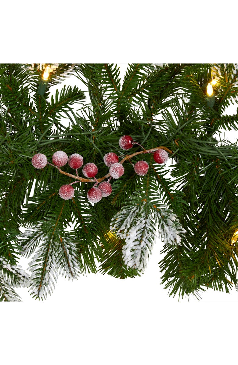 NEARLY NATURAL 6-ft Snow Tipped Artificial Christmas Garland with 50 Warm White LED Lights and Berries, Alternate, color, Green