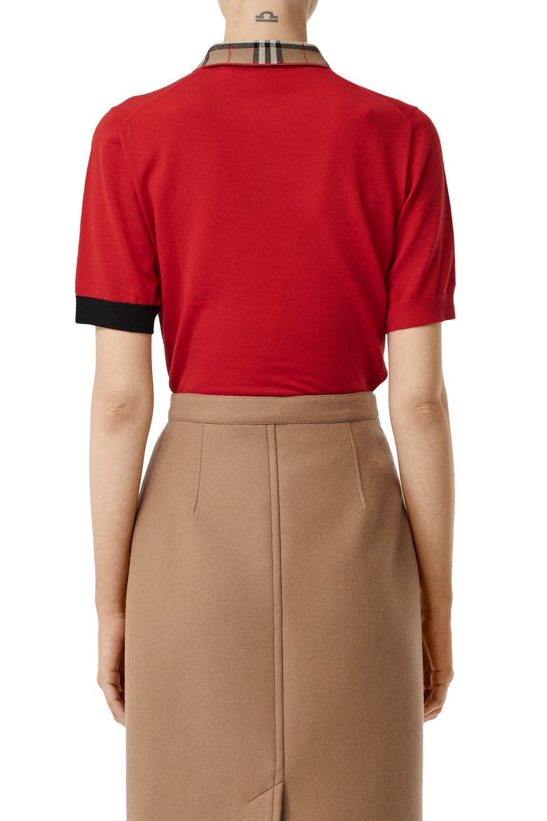 Penk Vintage Check Trim Merino Wool Polo Sweater, Alternate, color, BRIGHT RED