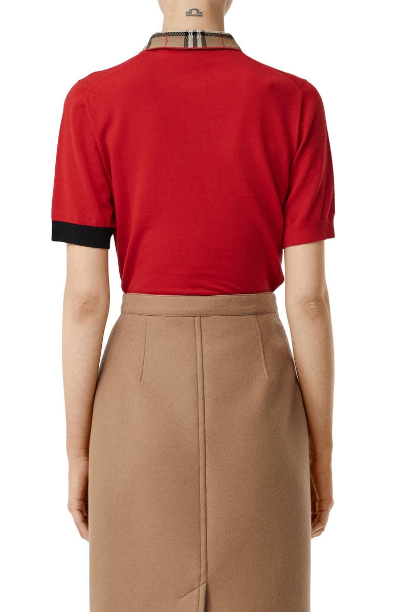 Burberry Penk Vintage Check Trim Merino Wool Polo Sweater, Alternate, color, 