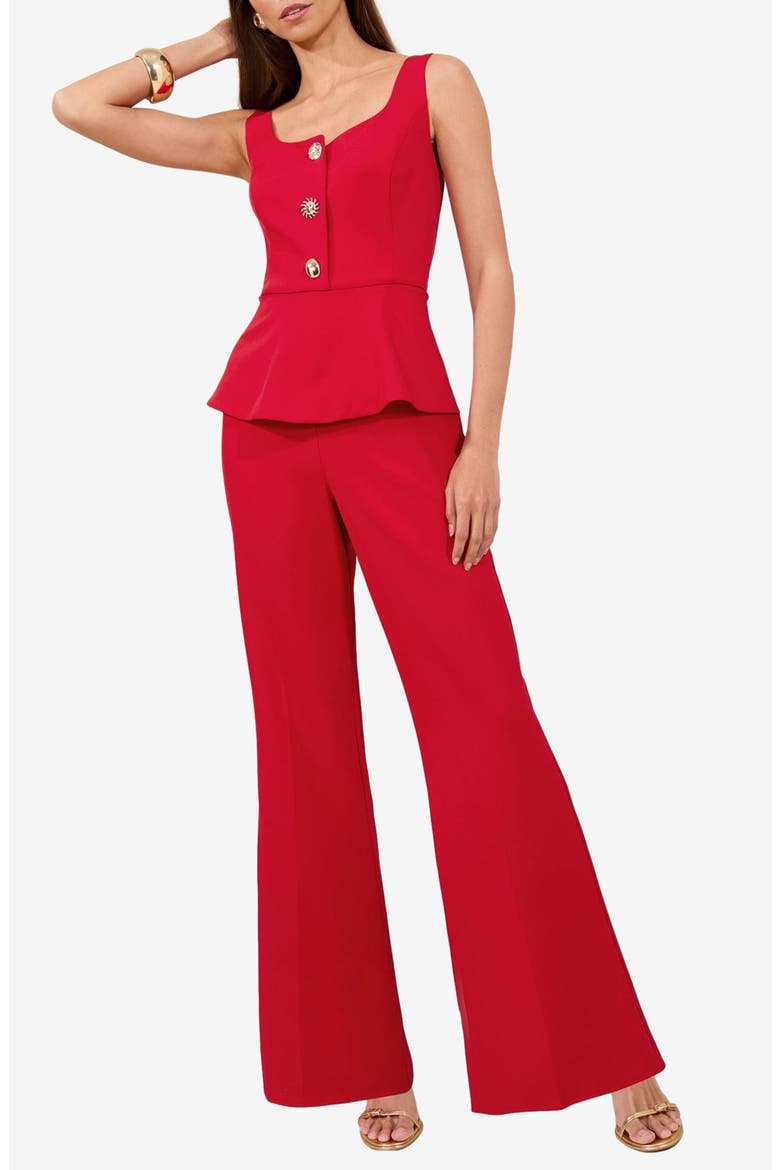 Sleeveless Peplum Wide Leg Jumpsuit, Main, color, RED