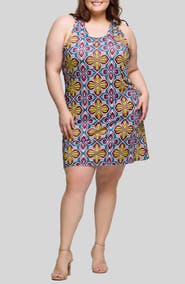 24seven Comfort Apparel Quatrefoil Floral Print U-Neck Sleeveless Dress