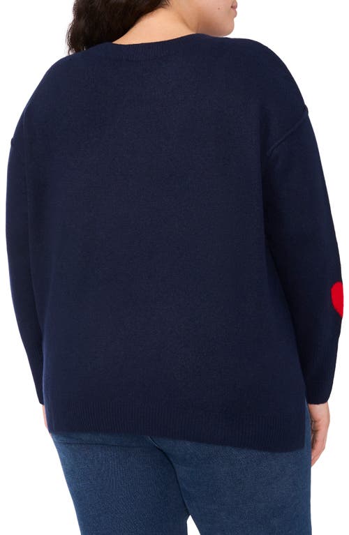 Cece Heart Pattern Crewneck Sweater In Blue