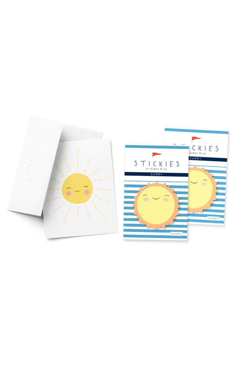 Sunny 3" x 3" 50-Sheet Sticky Notes (2-Pack) & Sunshine Greeting Card Combo, Main, color, Multi-Pack