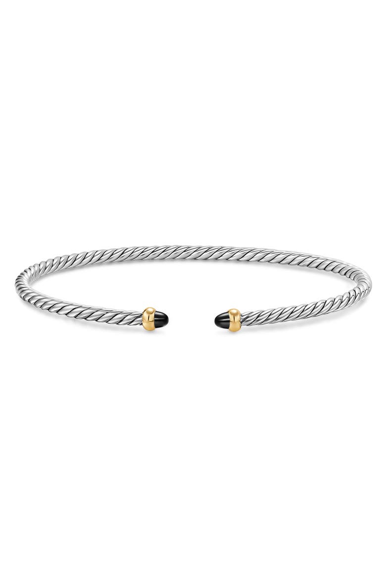 Micro Cable Flex Bracelet in Sterling Silver with 14K Gold and Black Onyx, Alternate, color, SILVER
