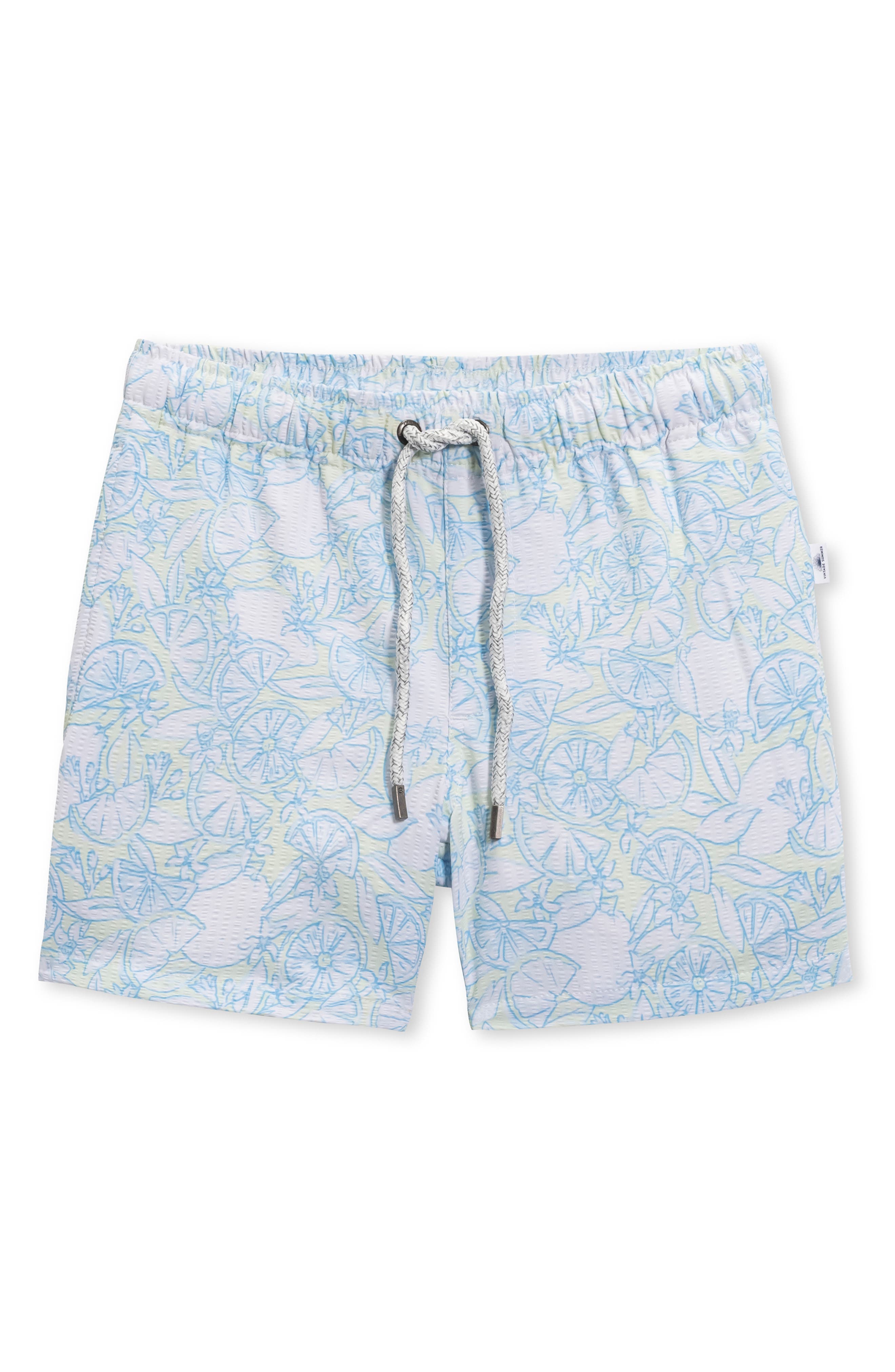Vintage Summer Kids' Lemon Print Seersucker Volley Swim Trunks