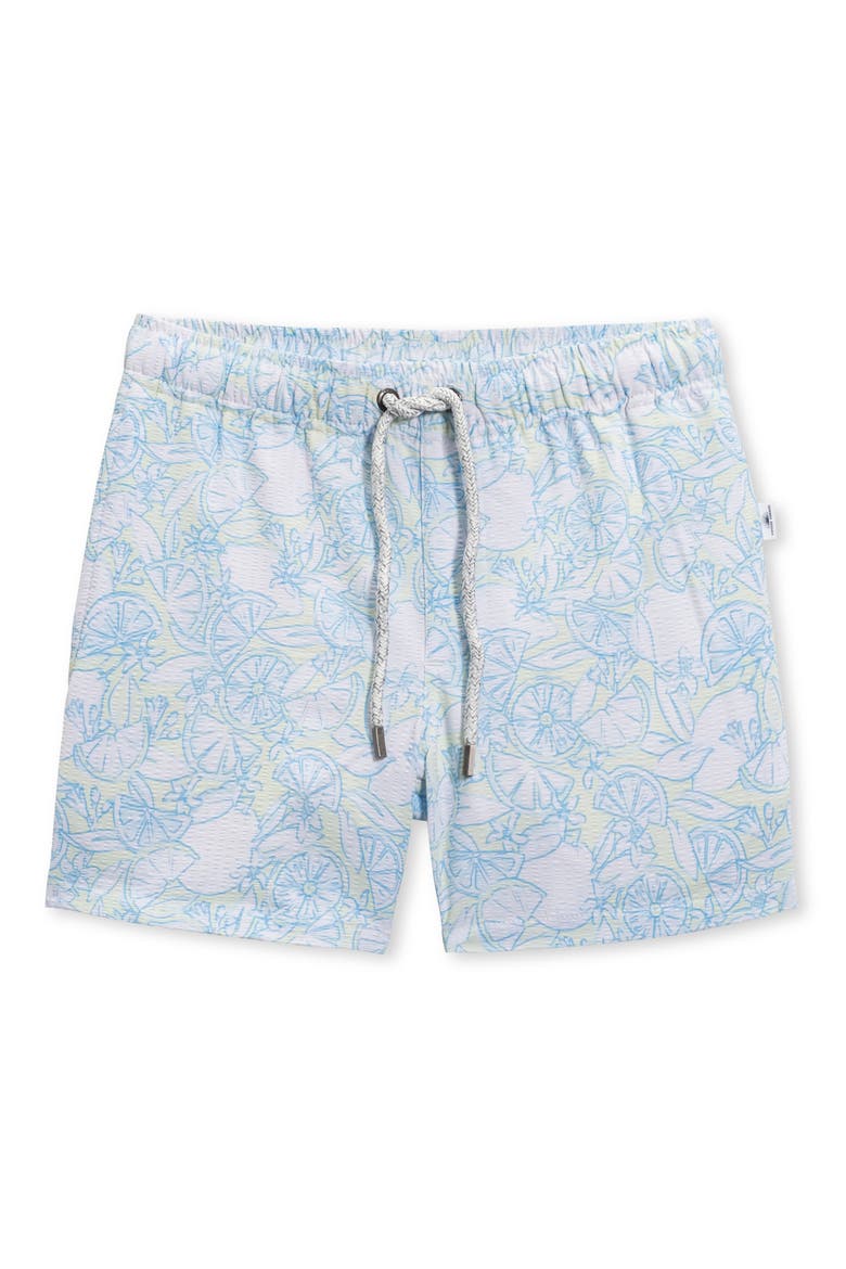 Kids' Lemon Print Seersucker Volley Swim Trunks, Main, color, LIME