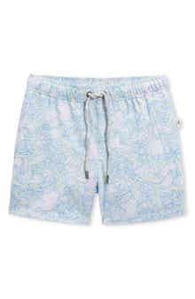 Vintage Summer Kids' Lemon Print Seersucker Volley Swim Trunks