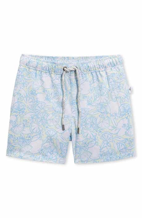Vintage Summer Kids' Lemon Print Seersucker Volley Swim Trunks