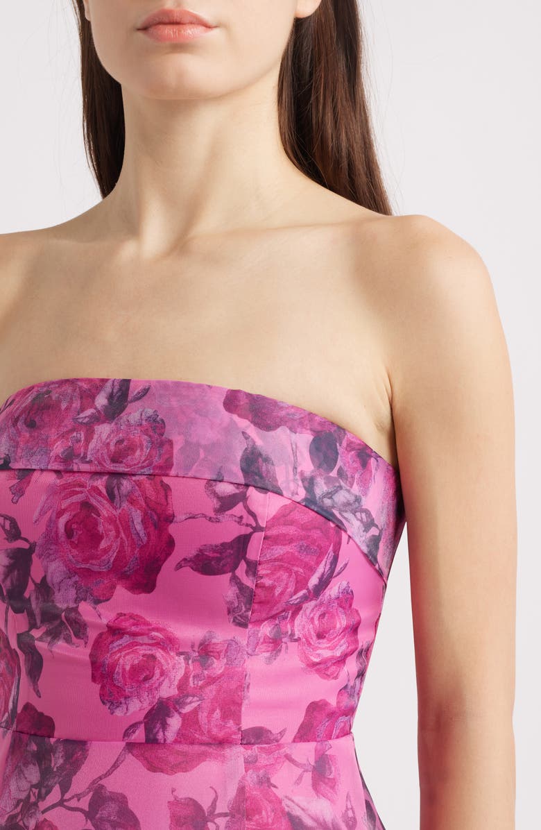 Lulus Elena Strapless Organza Midi Dress, Alternate, color, Berry