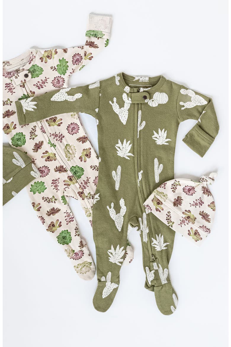 Print Organic Cotton Two-Way Zip Footie, Alternate, color, SAGE CACTUS