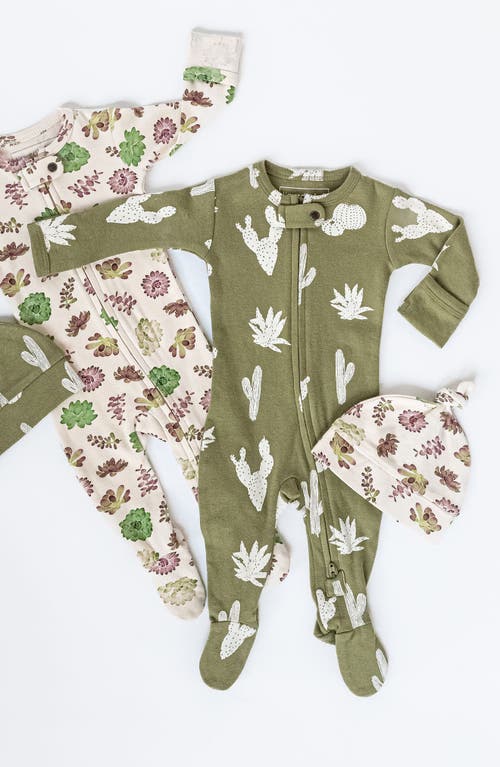 L'ovedbaby Print Organic Cotton Two-way Zip Footie In Sage Cactus