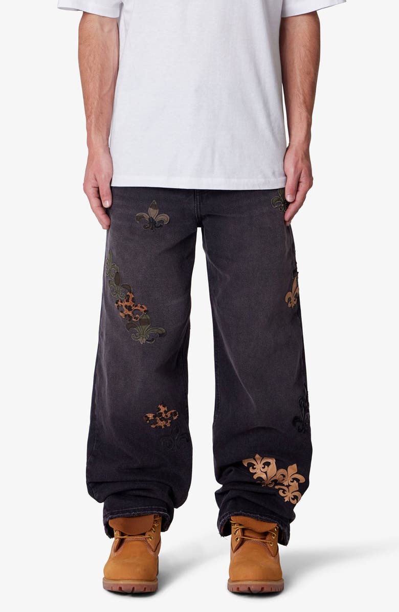 mnml Embroidered Fleurs de Lis Ultra Baggy Jeans, Main, color, 