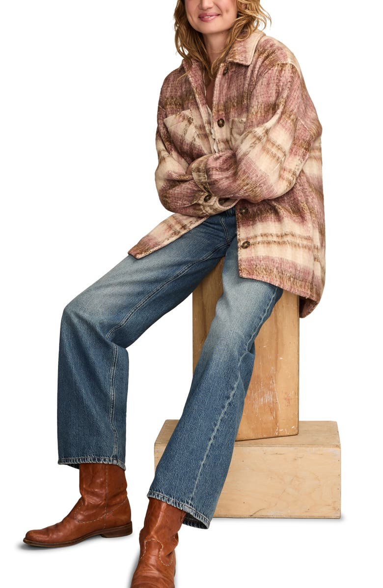 Lucky Brand Oversize Plaid Shirt Jacket, Alternate, color, Pink Plaid