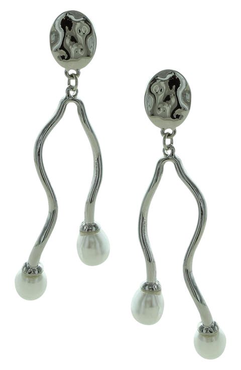 Adina Curve Faux Pearl Drop Earrings