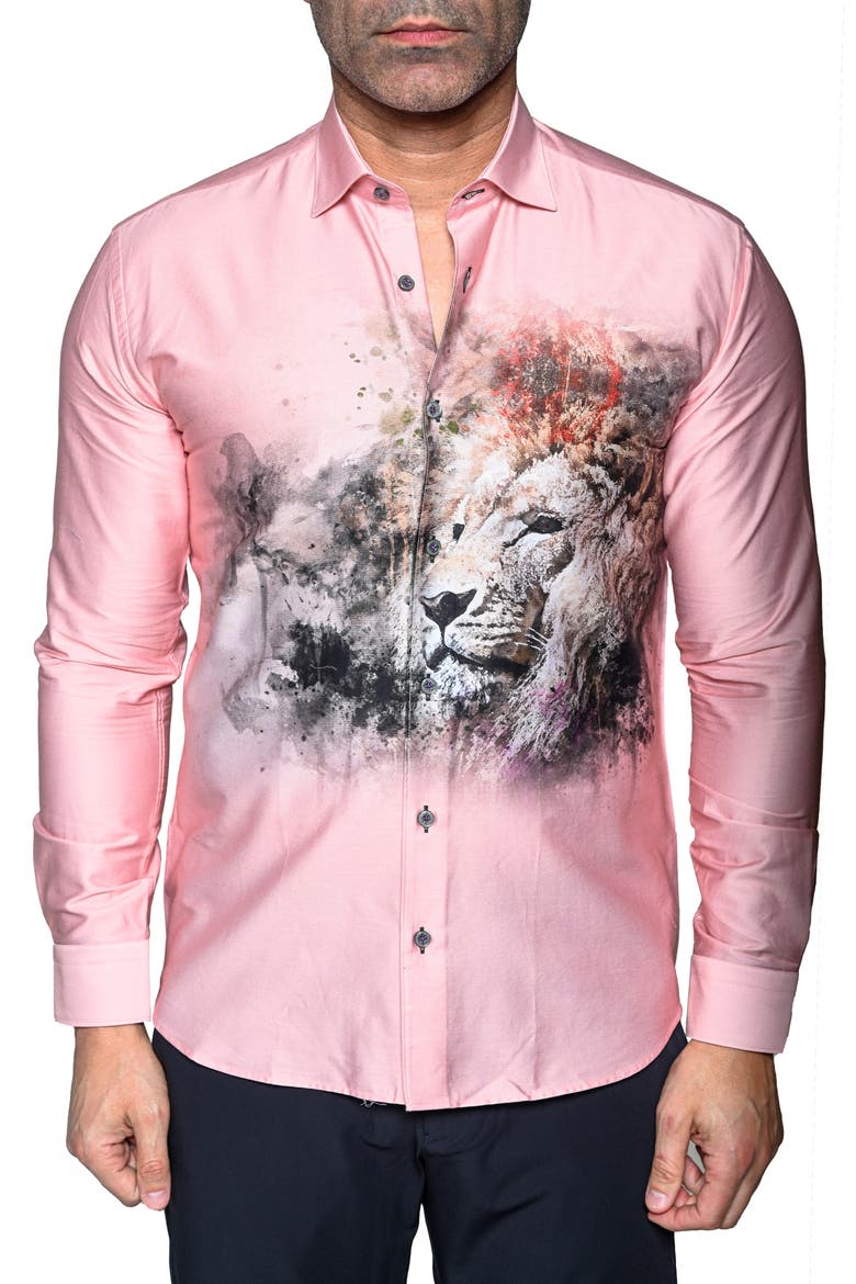 Fibonacci Lion Contemporary Fit Button-Up Shirt, Main, color, PINK