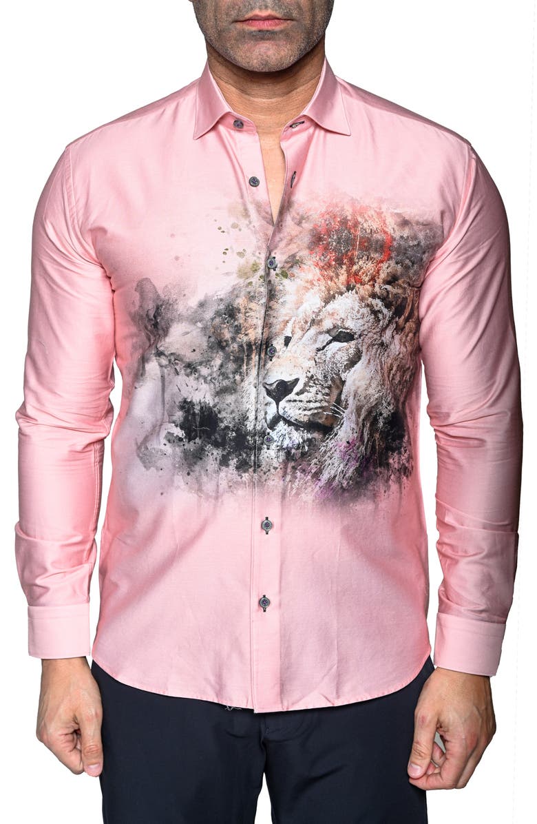 Maceoo Fibonacci Lion Contemporary Fit Button-Up Shirt, Main, color, Pink