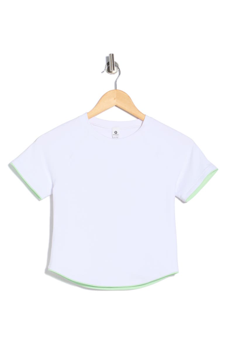 90 DEGREE BY REFLEX Nudetech Volley Club Crop T-Shirt, Main, color, White/ Celadon