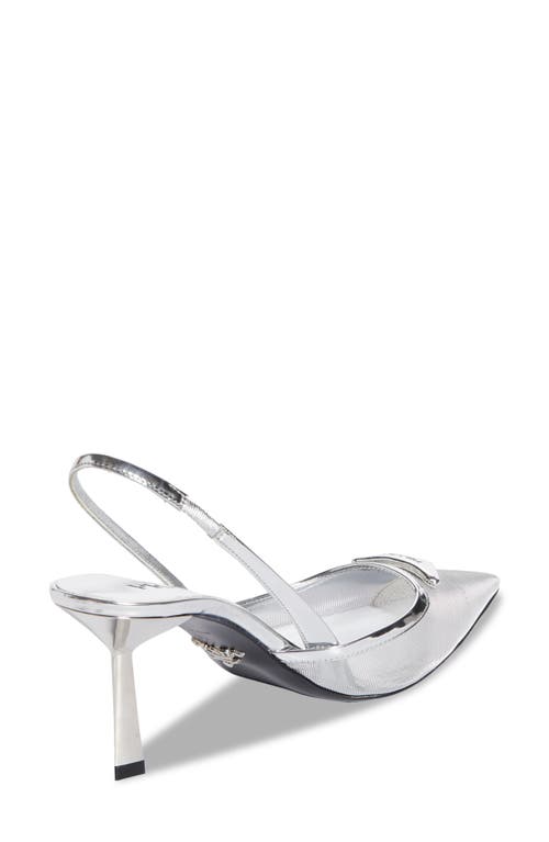 Prada Modellerie Pointed Toe Metallic Mesh Slingback Pump In Silver