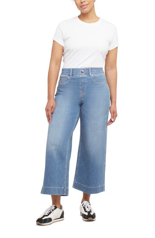 Spanx Cropped Wide Leg Jeans In Stonewashed Blue In Stonewashed Blue