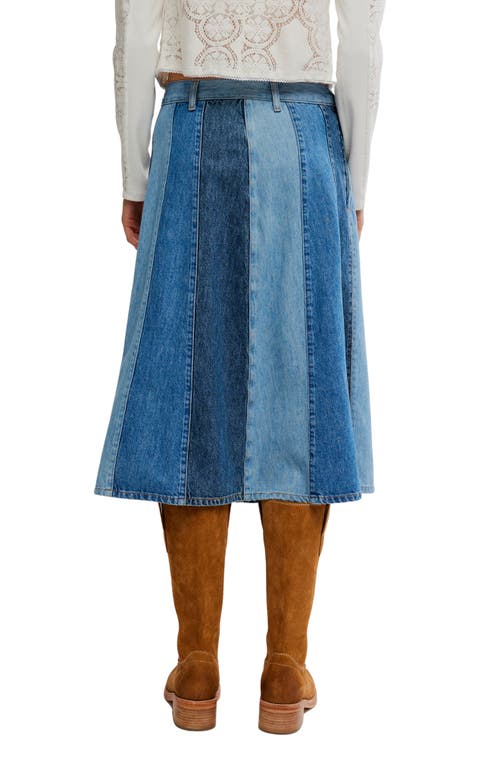 Free People Sunbeam Denim Midi Skirt In Blue