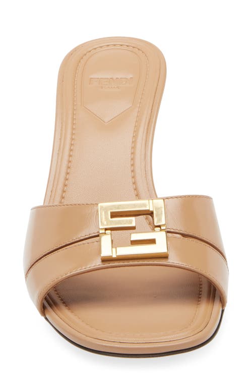 Fendi Ffold Kitten Heel Slide Sandal In Honey