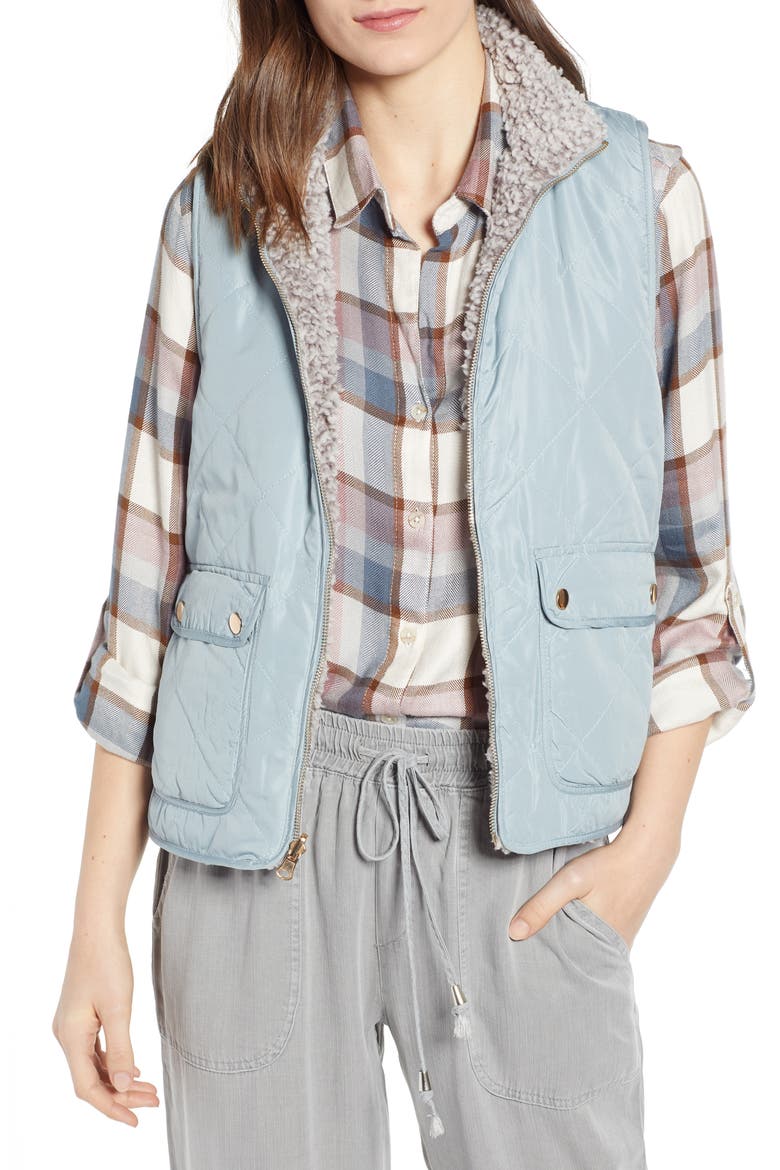 Reversible Fleece Lined Quilted Vest, Main, color, NOCTURNAL CREEK