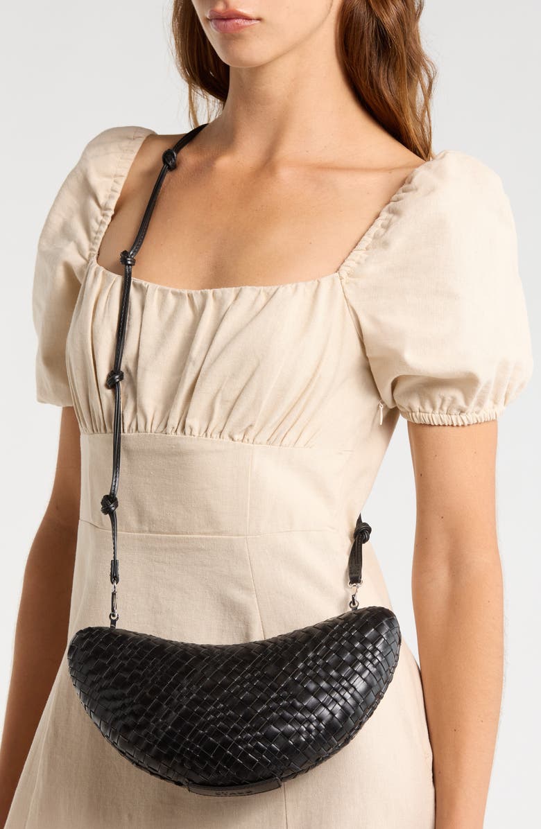 STAUD Crescent Leather Clutch, Alternate, color, Black