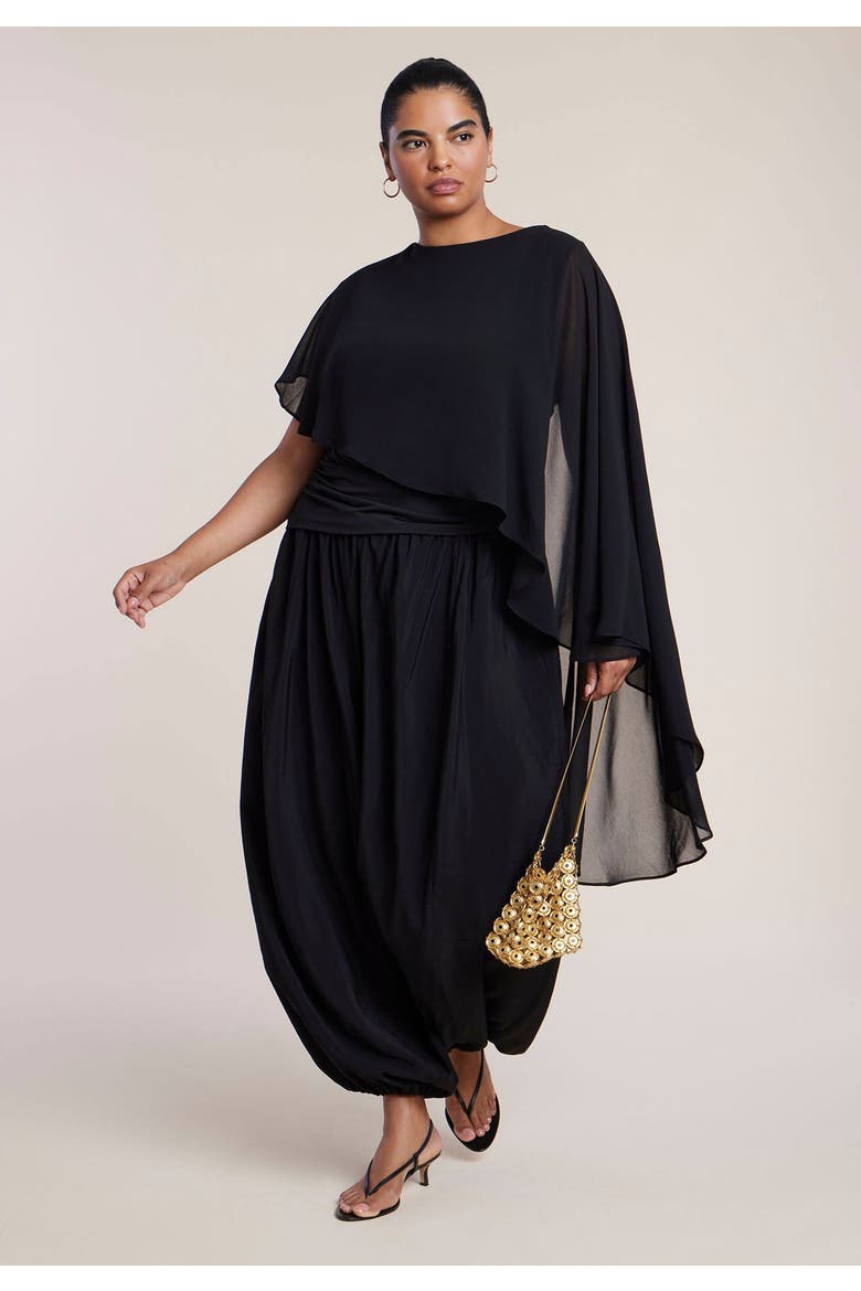 Asymmetric Top With Chiffon Cape, Alternate, color, BLACK ONYX