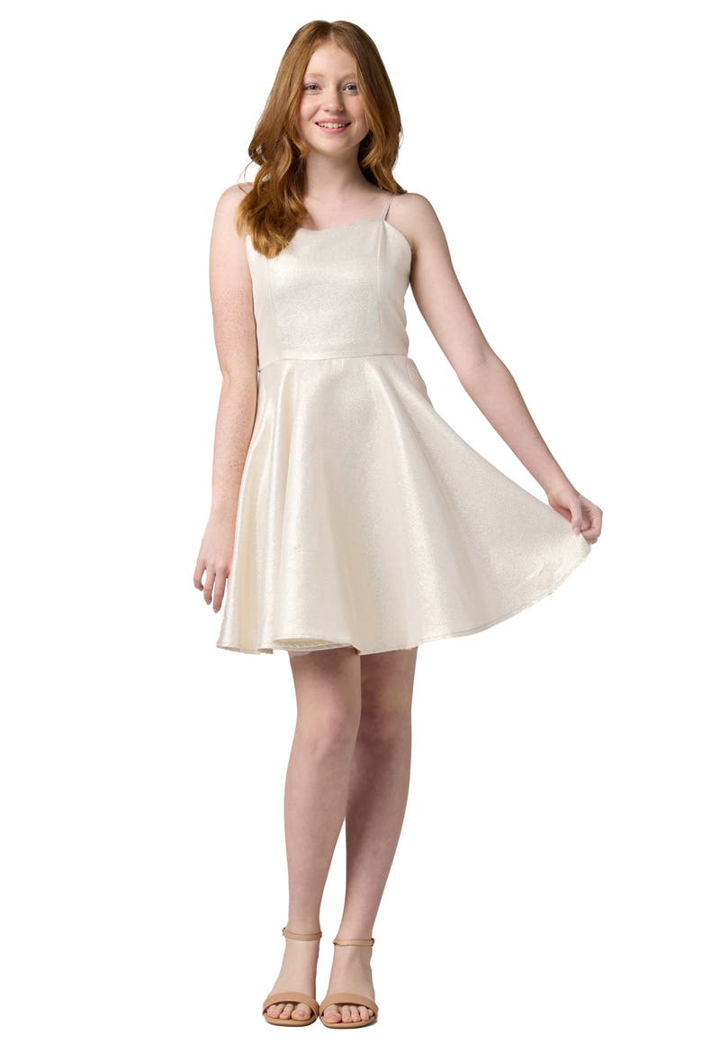 Fit and Flare Party Dress in Longer Length, Main, color, SILVER