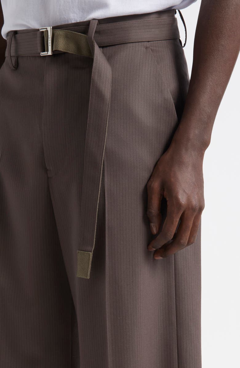 Sacai Belted Wide Leg Wool Pants, Alternate, color, 