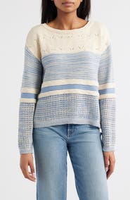 beachlunchlounge Polla Stripe Mixed Stitch Boat Neck Sweater