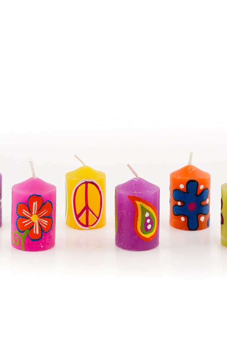 Thumbprint Artifacts Hippie Painted Candles - Set of 6, Main, color, Hippie - 2"