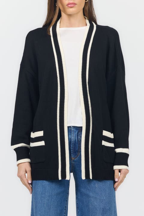 Amani Open Front Stripe Trim Cardigan