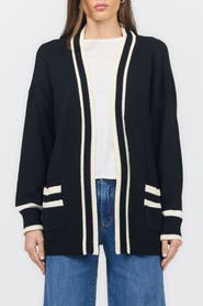 Dear John Amani Open Front Stripe Trim Cardigan