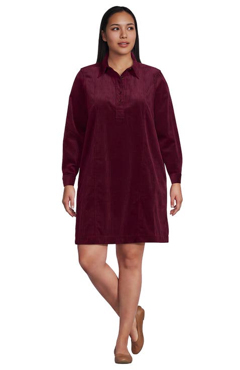 Plus Size Wide Wale Corduroy Popover Shirt Dress