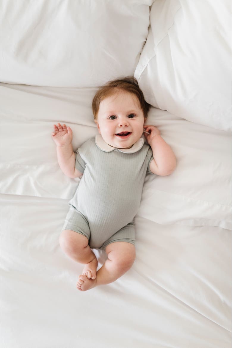 Wide Rib Cotton - Rosebud Collection- Boy Romper, Alternate, color, Blue/Blue