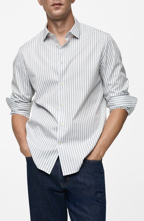 Mango Slim Fit Stripe Button-up Shirt In Khaki/white