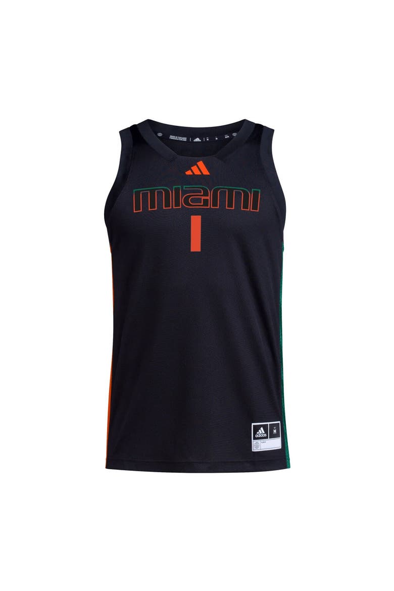 Men's adidas #1 Black Miami Hurricanes Swingman Jersey, Alternate, color, Black