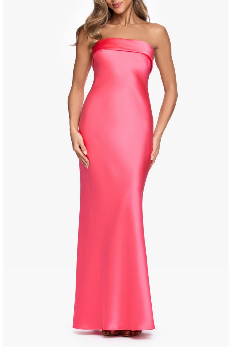 Strapless Satin Gown, Main, color, CORAL