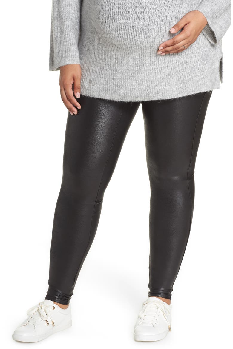 Mama Faux Leather Maternity Leggings, Main, color, VERY BLACK